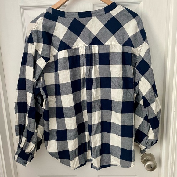 J. Crew, long sleeve navy and white buffalo check flannel blouse, size XXL - Picture 6 of 6